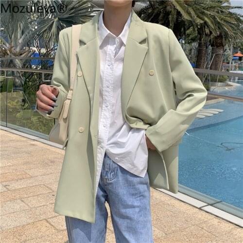 Mozuleva 2021 Chic Loose Light Green Women Blazer Spring Summer Single Buttons Female Oversized Suit Jacket Full Sleeve Outwear