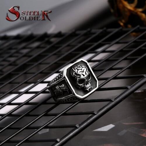 Steel soldier punk biker Mysterious Skull Rings stainless steel man unique fashion personality jewelry
