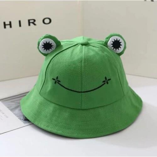 Parent-child cartoon frog bucket hat camping fishing hat leisure hat cute little straw hat outdoor beach sun fisherman hat