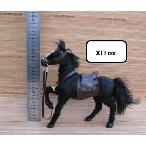 New real life black horse model plastic&furs simulation rise up leg horse doll with saddles gift about 24x23cm xf1858
