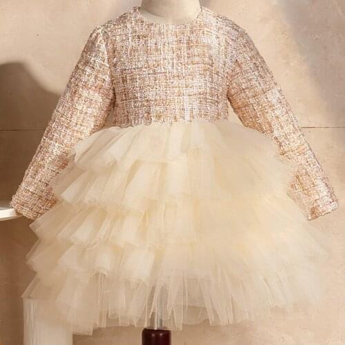 2021 New Spring Autumn Stitching Net Gauze Puffy Dress Prom Dress For Girls Wedding Party Dress Birthday Evening Princess Dress