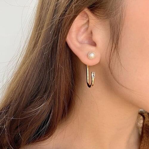 New Trendy Pearl Beads C Shaped Pierced Gold Stud Earrings For Women Korean Fashion Charms Ear Jewelry Gift