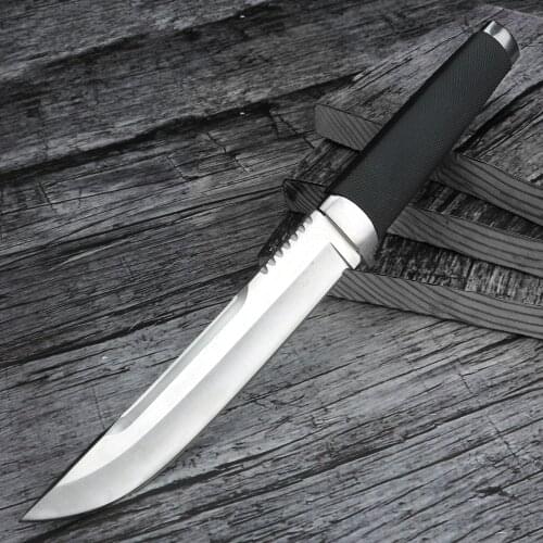 Outdoor Fixed Blade Knife High hardness steel Field Survival Camping Hunting Knife Tactical Rubber Handle with Leather Sheath