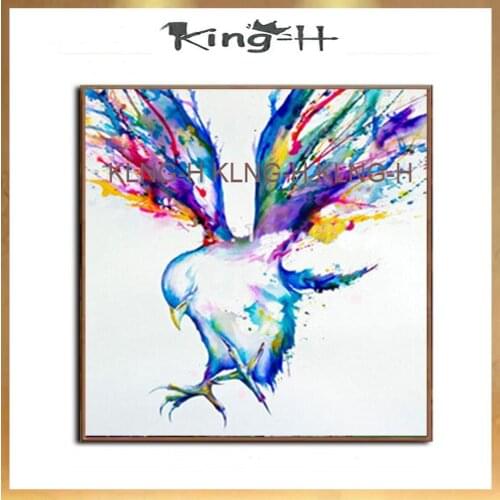 Pintura al óleo pintada a mano con un colorido Animal y águila sobre lienzo, pintura al óleo Águila en vuelo colores vivos para