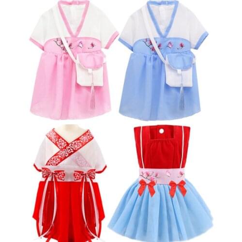 Dog Dress Pet Chinese Style Hanfu Skirt Satchel Bag Chiffon Cat Dog Two-legged Clothes Pet Supplies Spring and Summer New Style