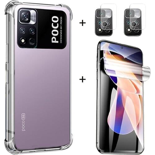 3-in-1Чехол,Case Poco F2 Pro M3 Transparent Case+Hydrogel Film+Camera Soft TPU Airbag Anti-shock Back Protective Cover For Xiaomi Pocophone Poco F2 Pro X3 F 2 Silicone Phone Cases