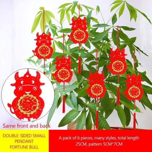 6pcs Chinese New Year Spring Festival Decoration Bonsai Pendant Indoor And Outdoor Scene Layout Flocking Tree Cny Decoration