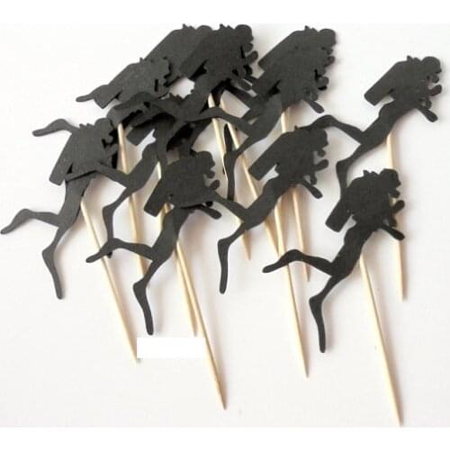 Under the sea Cupcake Toppers, Scuba Diver appetizer pick party baby bridal shower birthday ocean wedding cake topper decor