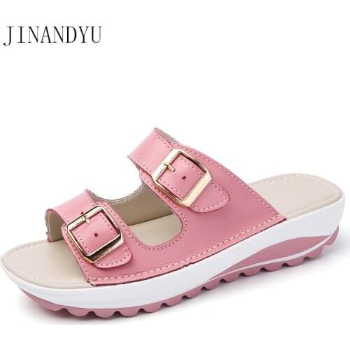 Genuine Leather Sandals Women Flat Platform Sandals Slipper New Comfortable Summer Shoe Woman Slippers Sandalias De Colores
