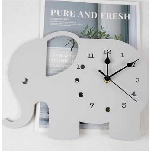 Cute Wooden Elephant Wall Clock Kids Room Decoration Wood Needle Mute Clocks Figurines Hanging Nursery Decor Photo Props Gifts