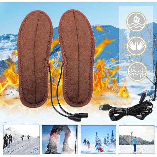 Unisex Men Women USB Electric Powered Heating Insoles Feet Warmer Plush Fur Soft Heated Insoles For Outdoor Sports Shoes Boots