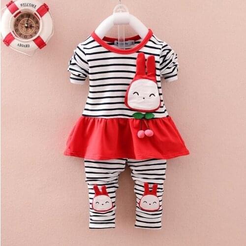 2020 Spring Autumn Clothing Set Baby Girls Toddle Striped Coat Leggings Cotton Cartoon Rabbit Long Sleeved T Shirt Pants Clothes