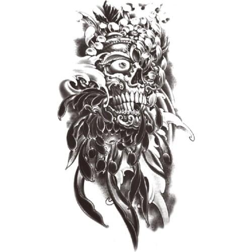 Dark Mandala Flower Waterproof Temporary Tattoo Sticker Black Skull Jewelry Fake Tattoos Flash Tatoos Arm Body Art for Women Men