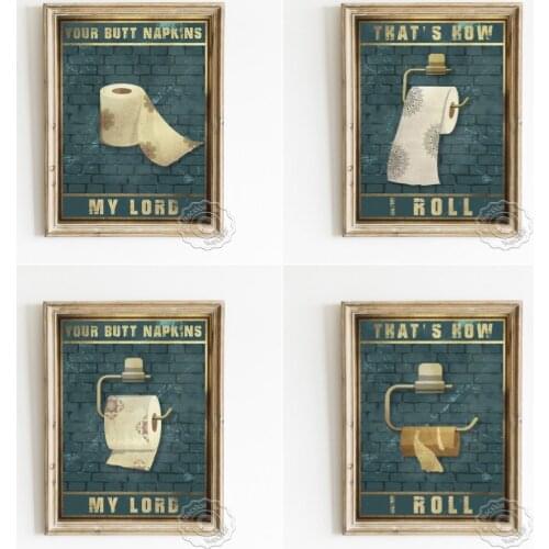 Thats How I Roll Restroom Prints Poster, Toilet Paper Illustration Vintage Art Picture, Funny Lavatory Sign Decorative Painting