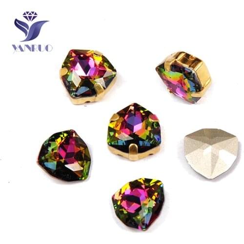 YANRUO 4706 Trilliant Vitrail Medium K9 Crystals Sew On Glass Strass Sewn Stones With Metal Claws Sewing Rhinestone DIY Clothes