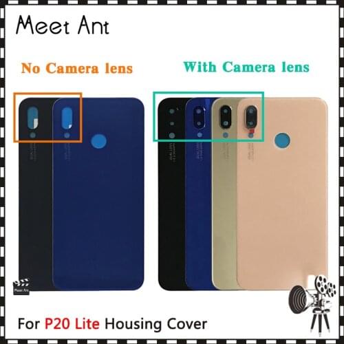 For Huawei P20 Lite Back Housing Battery Cover Door Rear Cover Glass with Adhesive Nova 3E With Camera lens or No Camera lens