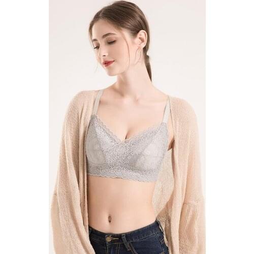 Womens 100% Real Silk Lining with outside lace fabric thin type everyday Comfortable Wireless Bra Bralette 2037
