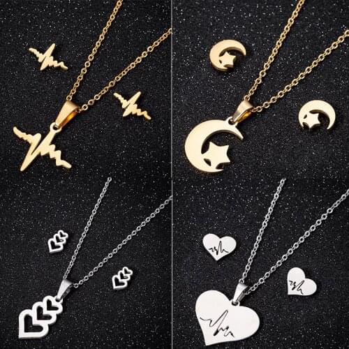 Women Christmas Jewelry Set Necklaces Earrings Geometric Moon Star Pendants Stainless Steel Jewelry Sets Earrings Necklace Set