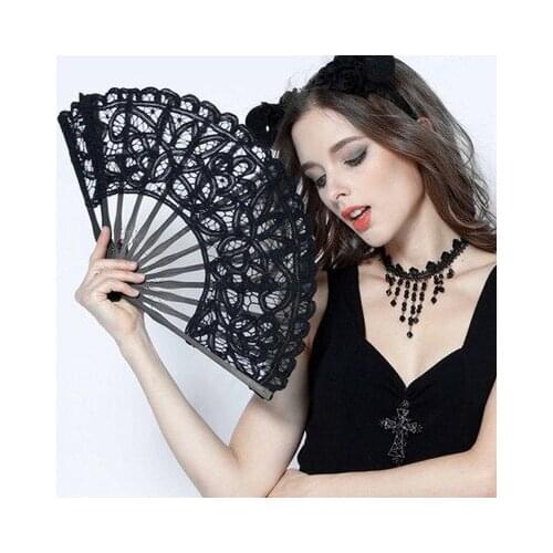 1PC Chinese Style Decorative Bamboo Fans Lace Fabric Silk Folding Hand Held Dance Fans Flower Party Wedding Elegant Decor Fans