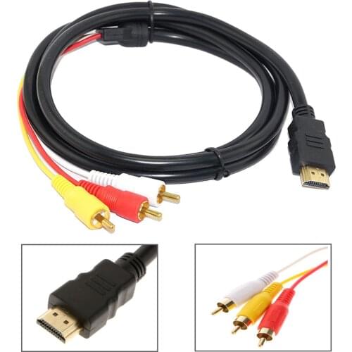 100 PCS 1.5m HDMI-Compatible To 3RCA Video Audio Cable 1080P 3RCA AV Cord Converter Adapter For HDTV TV Set-Box DV DVD Laptop