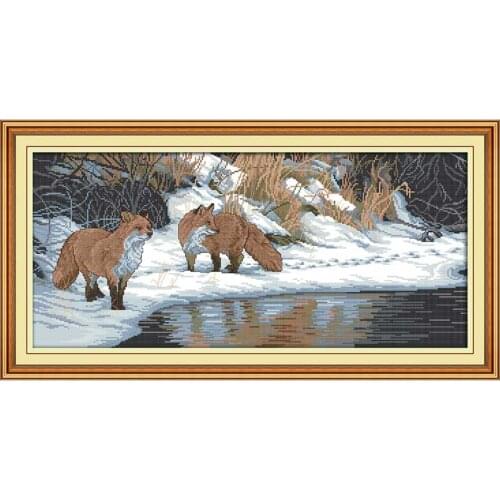 14/11/16/18/22/25/28CT Winter fox animals counted printed on the canvas DIY kit Cross Stitch embroidery needlework Sets