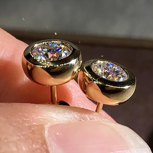 14K Yellow Gold 1 Carat Stud Earrings Women Wedding Anniversary Engagement Party Each 0.5 Carat Round Moissanite Diamond Elegant
