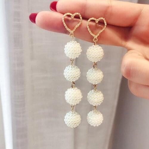 2020 White Simulation Pearl Ball Korean Earrings Long Female Wedding Statement Pendant Earrings Party Jewelry