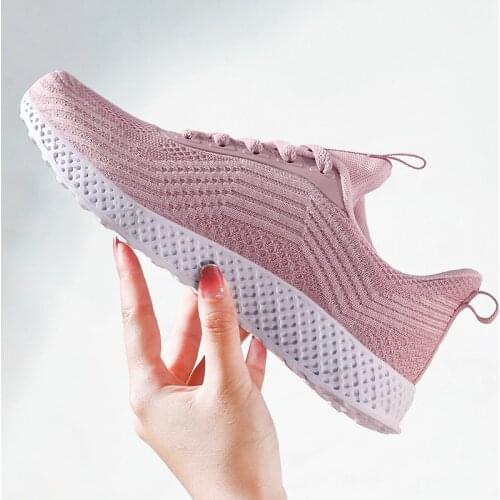 2020 Women Casual Shoes Fashion Breathable Walking Mesh Lace Up Flat Shoes Sneakers Women Tenis Feminino Pink Vulcanized Shoes