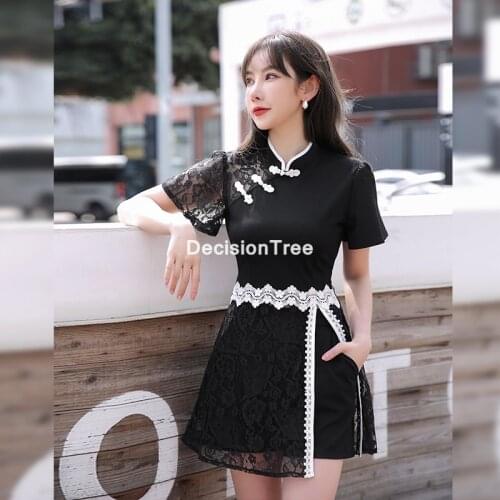 2021 oriental dress classic chinese traditional qipao dress+pants set women chiffon cheongsam dress elegant party dress vestidos