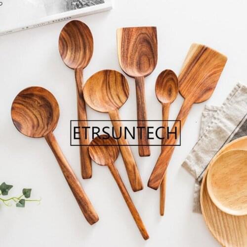 50pcs Teakwood Spoon Long Handle Wooden Turner Spatula Rice Spoon Coffee Scoop Kitchen Tool Wood Tableware