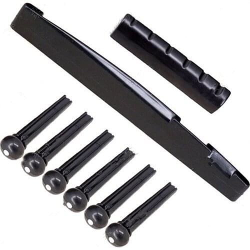 6-String Guitar Bridge Pins Saddle Nut Acoustic Tailpiece Portable White Black Plastic Guitar Accessories