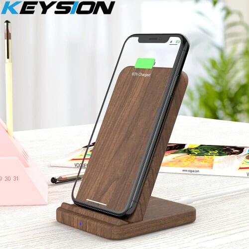 KEYSION 10W Wooden Qi Wireless Charger for iPhone 12 Pro Max 11 XR XS 8Plus fast Wireless Charging Stand for Samsung S20 S10 S9