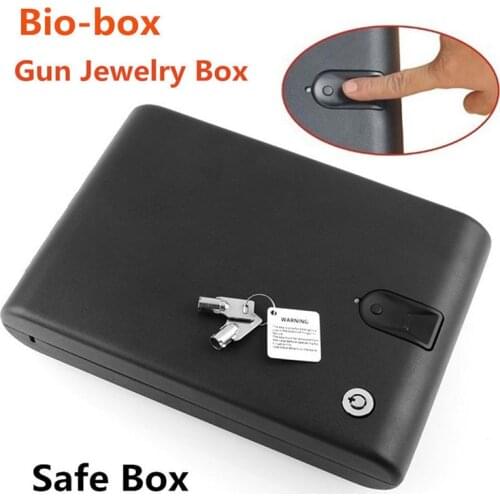 Biometric Fingerprint Safe Box Key Gun Vault Jewelry Box Cable Portable Bio-box