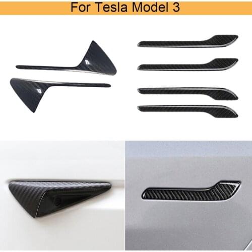 Car Side Air Vent Covers Trims For Tesla Model 3 2017 2018 2019 Car Side Door Handle Covers Trims Dry Carbon Fiber