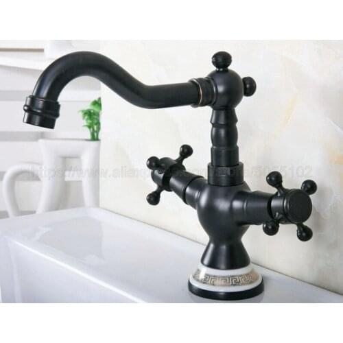 Oil Rubbed Bronze Bathroom Sink Faucet Basin Mixer Tap Double Cross Head Handle Single Hole Hot and Cold Water znf649