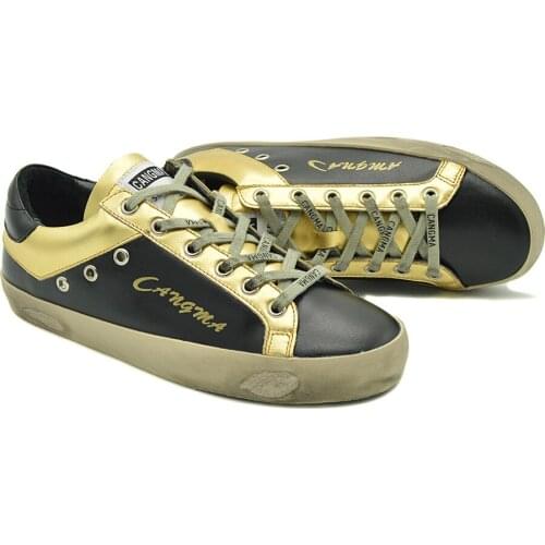 CANGMA Luxury Brand Designer Sneakers Men Casual Shoes Genuine Leather Black Gold Male Shoe 2021