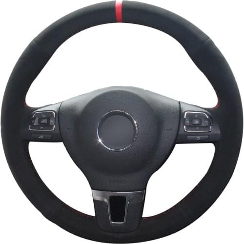 Black Suede Red Marker Car Steering Wheel Cover for Volkswagen VW Gol Tiguan Passat B7 Passat CC Touran Jetta Mk6