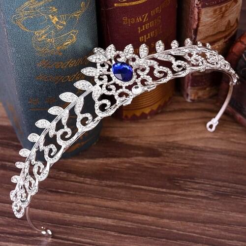 DIEZI Luxury Gold Silver Color Bridal Crown For Wedding Hair Accessories Blue rec Crystal Crowns Tiaras Diadem Headbands Jewelry