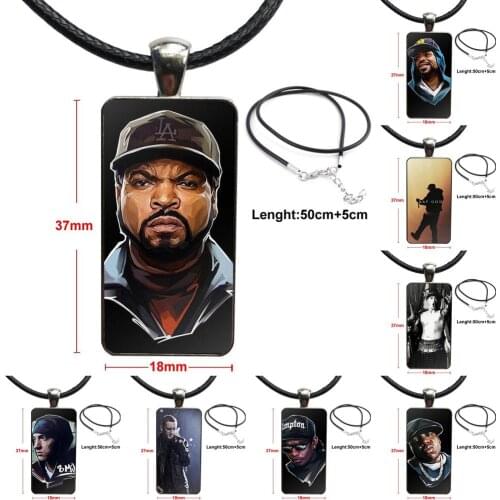 For Unisex Party Gift Vintage Jewelry Steel Plated With Glass Cabochon Choker Long Pendant Rectangle Necklace Eminem B Rapping
