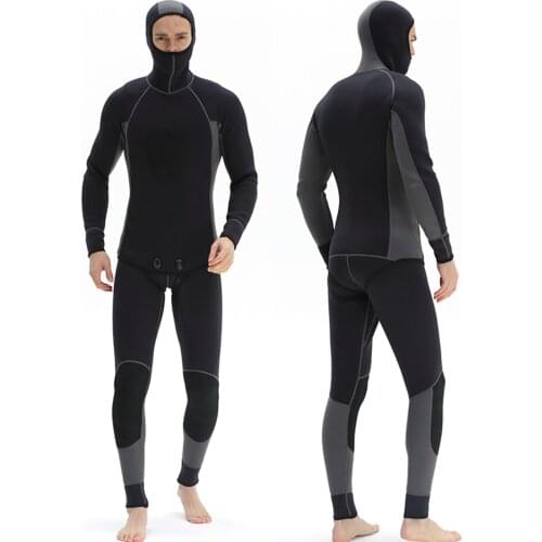 Men 3mm Neoprene Swim Wetsuits 2-Piece Hooded Long Sleeve Diving Suit for Scuba Snorkel Spearfishing Surfing Jumpsuit Swimsuit