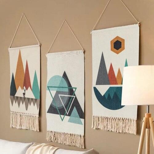 Boho Cotton Linen Tassel Tapestry Hanging Pendant Picture Home Hotel Wall Decor Wall covering Bedroom living room decoration
