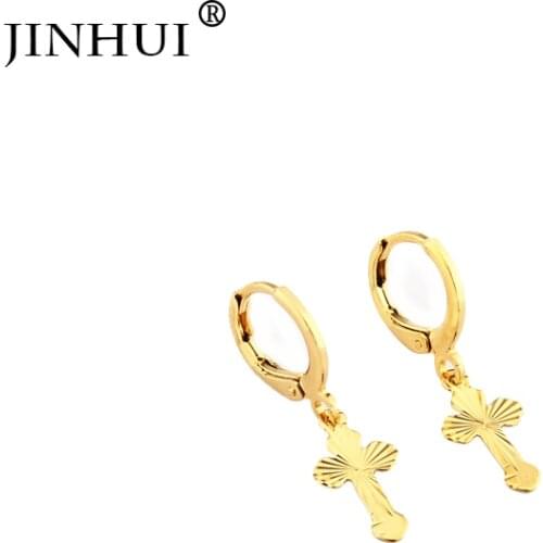 Jin Hui Dubai Africa Woman New Cross style Golden Small Earrings Pendant jewelry Gift send Friends Party beautiful earrings