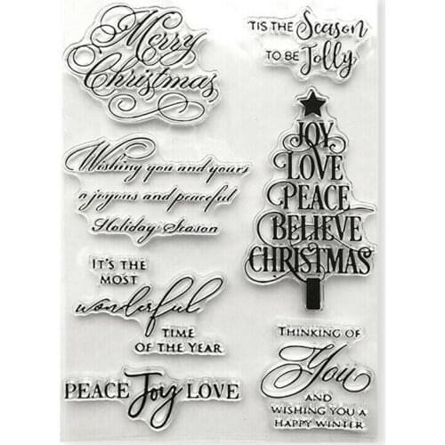 Joy Merry Silicone Scrapbook Christmas Verse Merry x Peace Tree Words Stamp Crad Clear