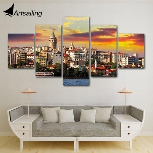 5 Pieces Istanbulun Tarihi Turkey Port City Modular Poster HD Prints Home Decor Canvas Paintings Wall Art Pictures