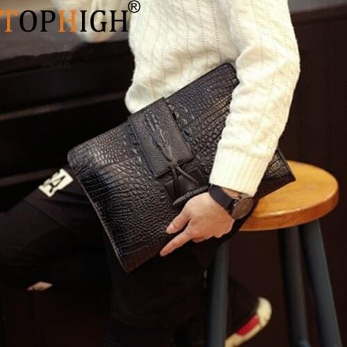 TOPHIGH Mens Bag High Quality Soft Leather Clutch Bags For Men 2021 Crocodile Pattern Male Large Capacity Envelope Purse