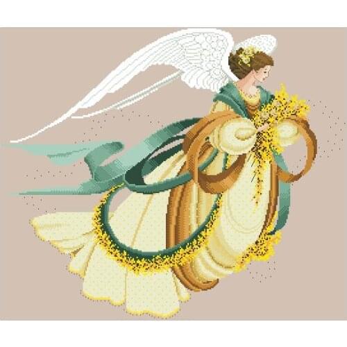 18CT/14CT/11CT Linen / sky blue Color fabric Gold Collection Counted Cross Stitch Kit Angel of Autumn Fairy Goddess