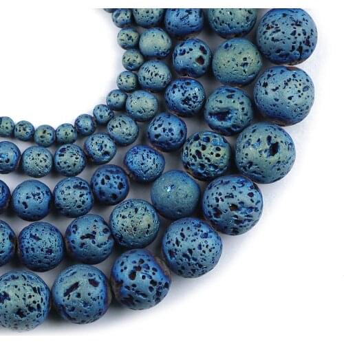 YHBZRET Green Plating Natural Lava Stone 4/6/8/10/12MM Spacer Loose beads for Jewelry Making bracelets&necklace DIY Accessories