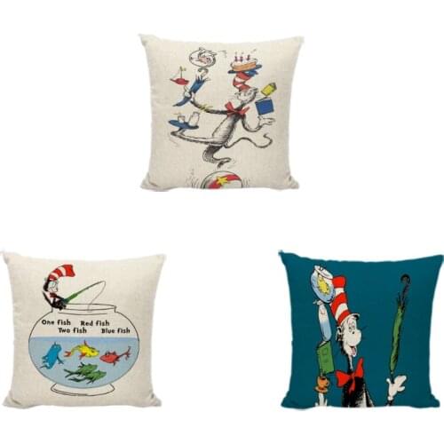 New Design Creative Dr. Seuss Pillowcase Fishing Balloon Happy Birthday Living Room Sofa Office Chair Decorative Cushion Cover