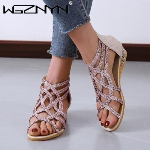 NEW Roman Shoes Women Sandals Wedge Fashion Rhinestones 2021 Summer Ladies Sandles Party Gladiator Elegant Female Sandalias