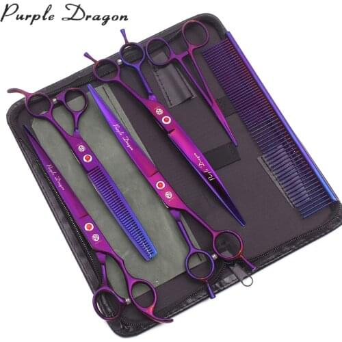 Scissors for Grooming Dogs 8" Purple Dragon Japan Stainless Pet Hair Thinning Scissors Curved Shears Z3005 Tesoura Para Tosa Pet